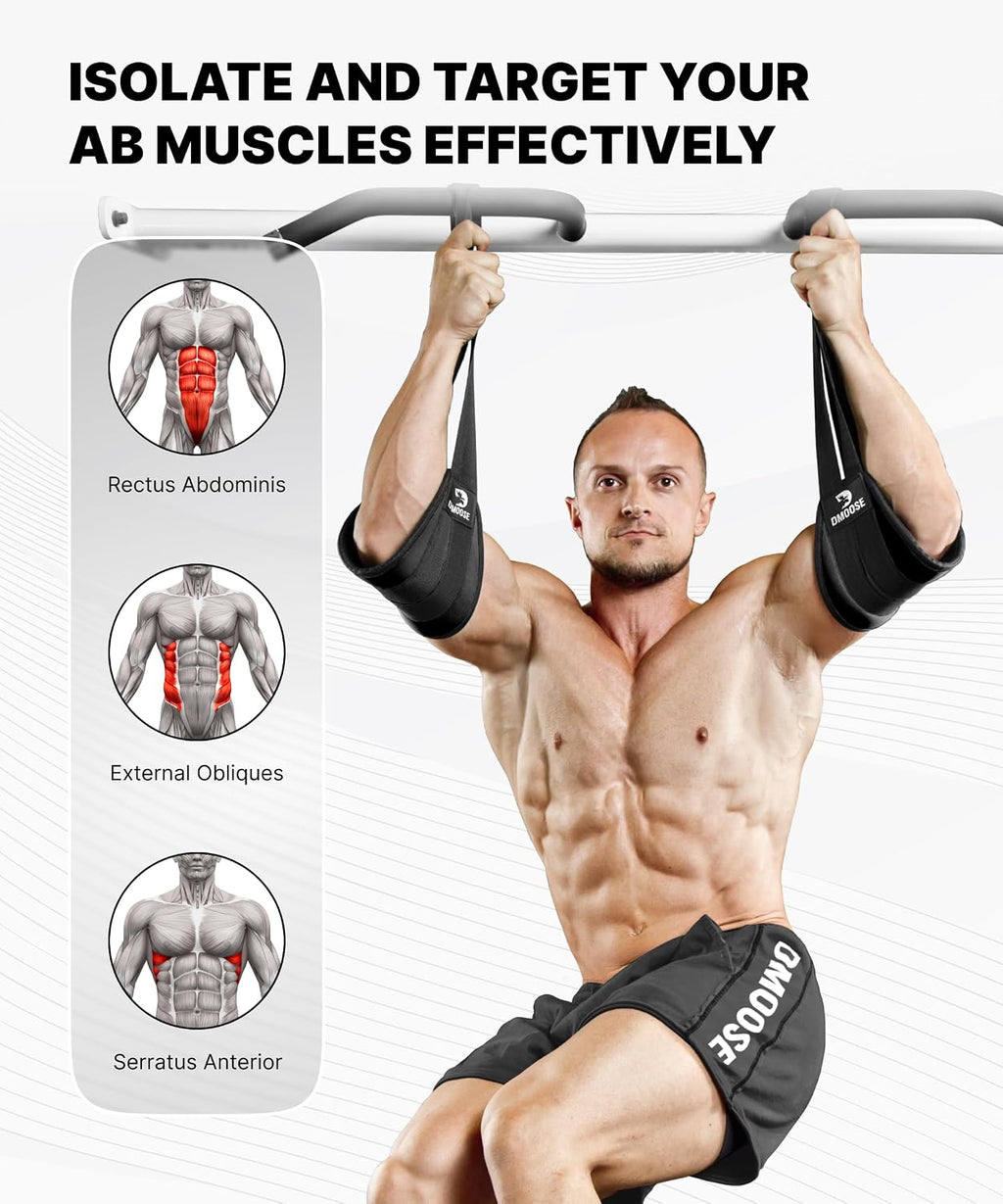 Elevate Your Core Workouts with DMoose Hanging Ab Straps - Soft Padded Exercise Straps for Pull-Up Bars, Perfect for Ab Swings & Leg Raises, Includes 2 Steel Carabiners for Home & Gym Use