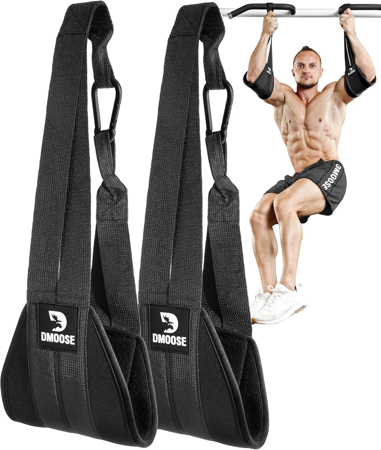 Elevate Your Core Workouts with DMoose Hanging Ab Straps - Soft Padded Exercise Straps for Pull-Up Bars, Perfect for Ab Swings & Leg Raises, Includes 2 Steel Carabiners for Home & Gym Use